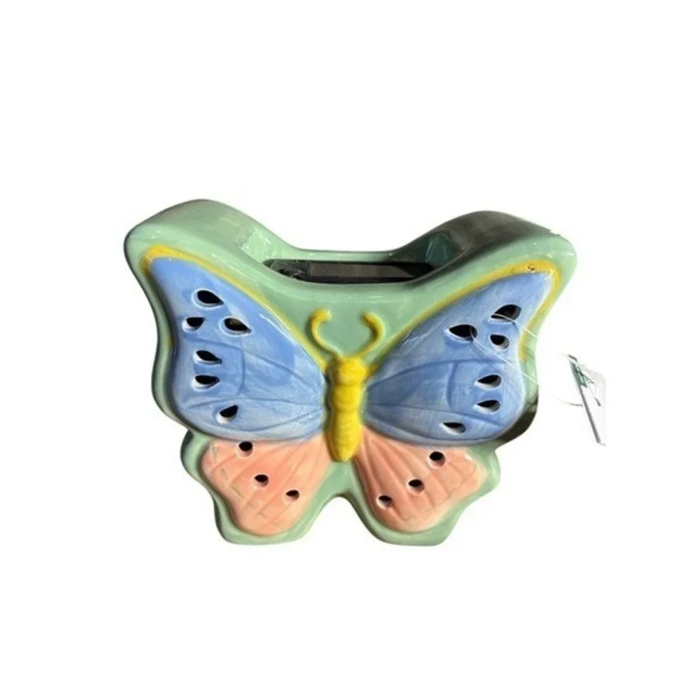 Sonoma Ceramic Butterfly Solar Lantern Light Outdoor Spring‎ Pastels GIFT NWT